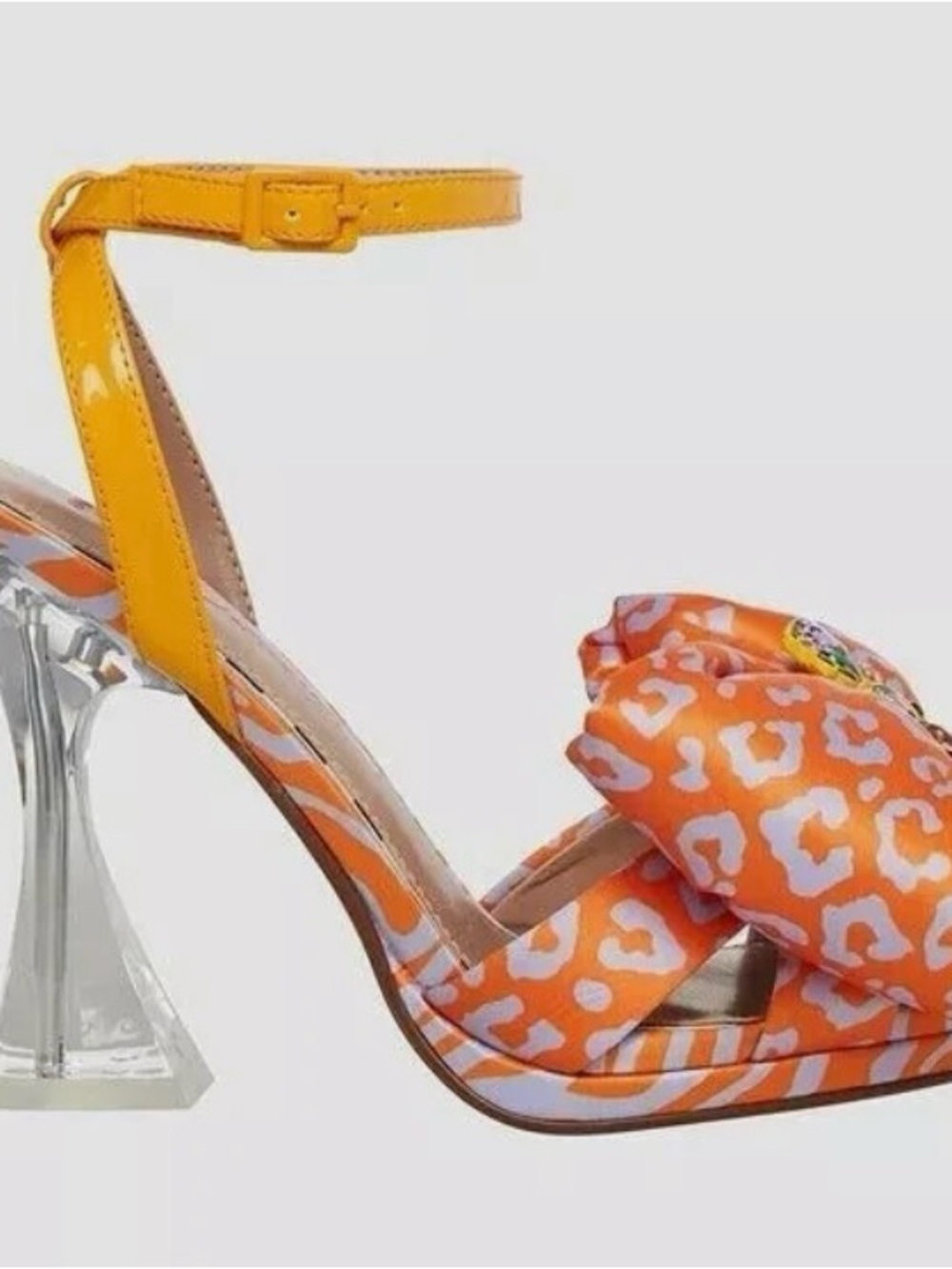 Betsey Johnson Polly Orange and Lilac Leopard Bow Jeweled Ankle-Heels - Picture 2 of 4
